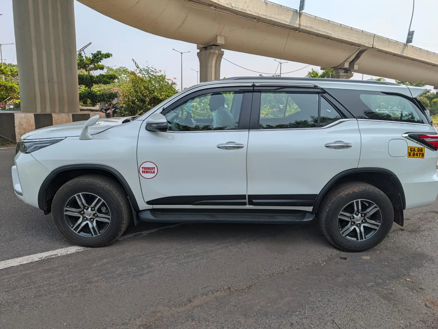 White Toyota Fortuner tourist taxi near Dabolim Goa Airport